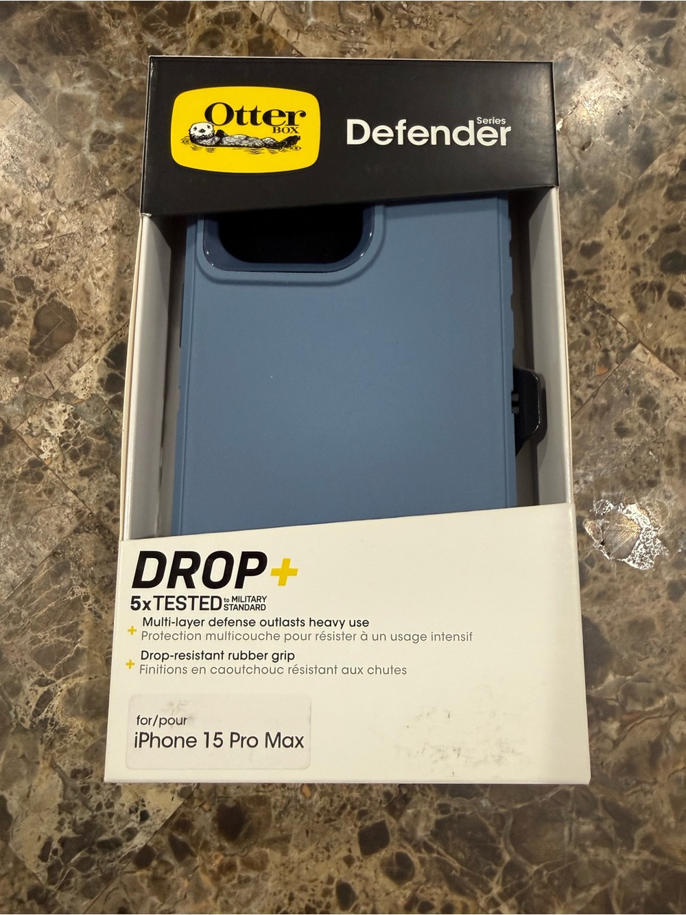 New OtterBox Defender Series Case for iPhone 15 Pro Max - Slate Blue black clip